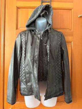 Women’s Quilted Hooded  Leather Jacket - Russian Grey